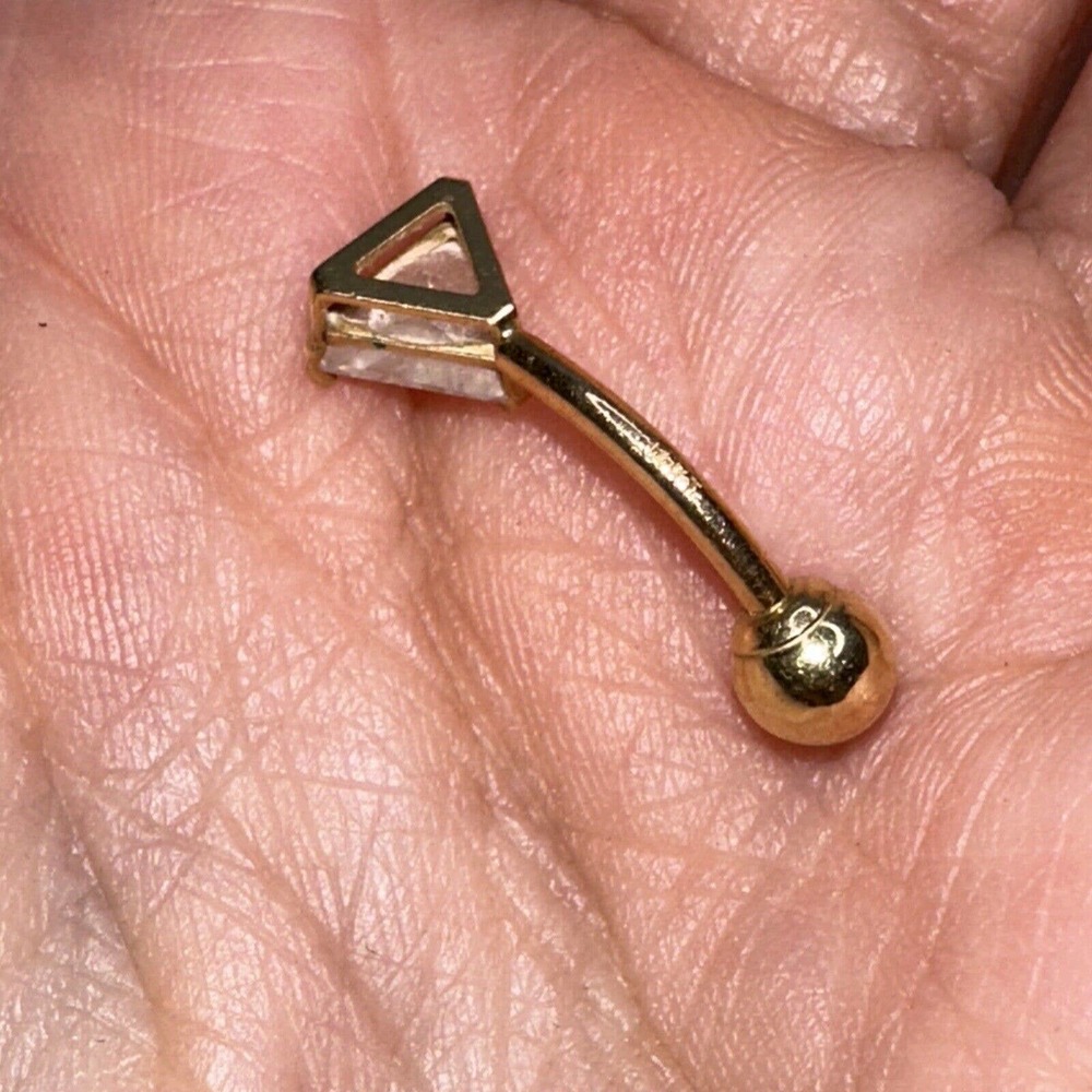 14k Solid Gold Belly Button Ring Stud Curved Tria… - image 5